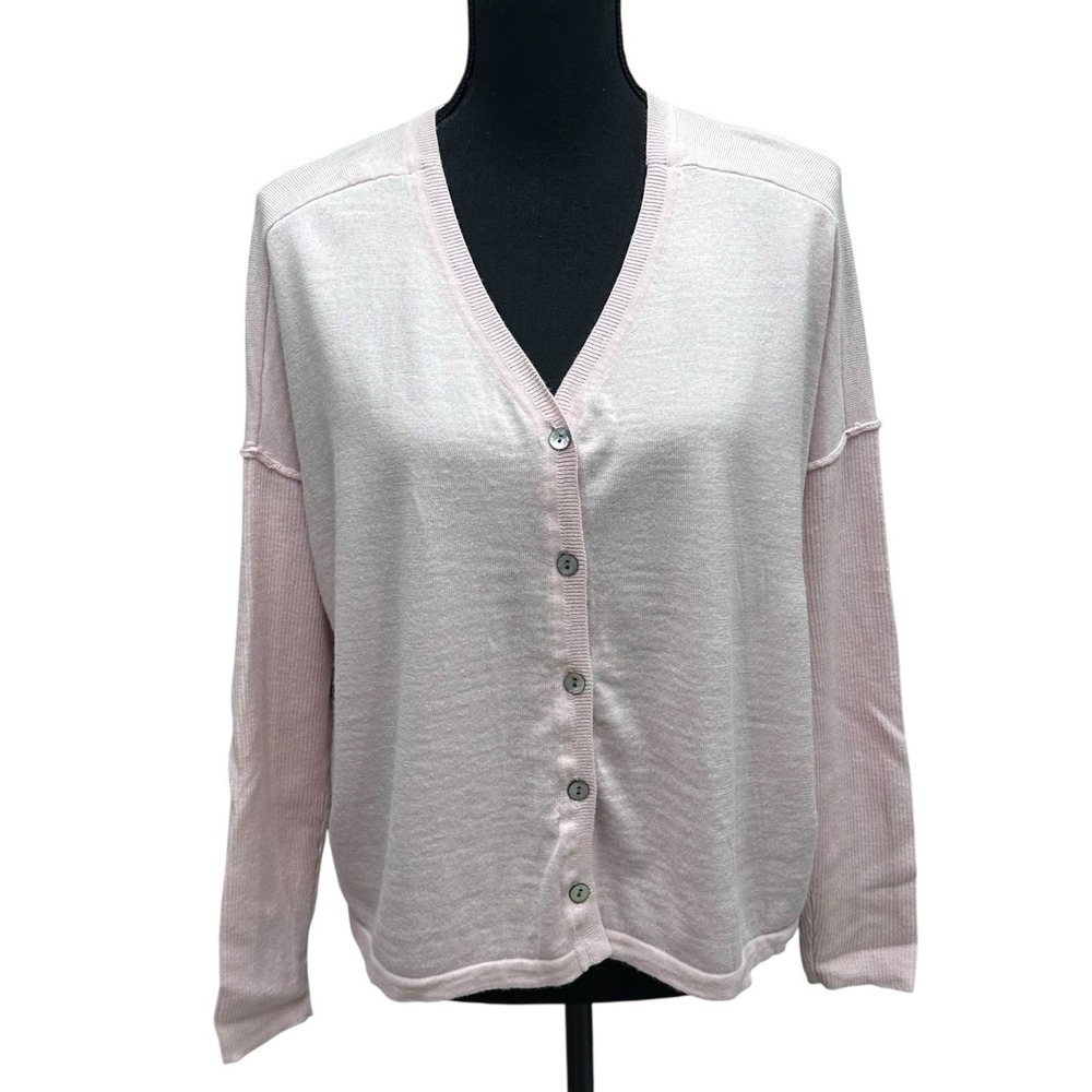 Sundance Cardigan MED Pastel Pink Merino Wool Long Sleeve Lightweight Sweater